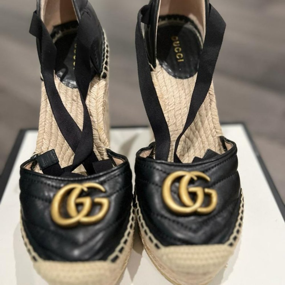 Gucci Leather Platform Espadrille Wedges in Black